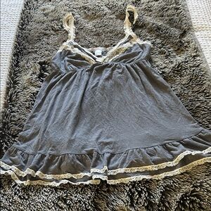 Victoria's Secret Gray Chemise with Cream Lace Trim